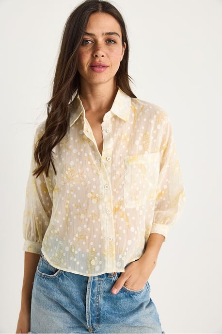 Florales Jacquard Kurzarm Hemd mit Knopfleiste und Tasche - Image 4