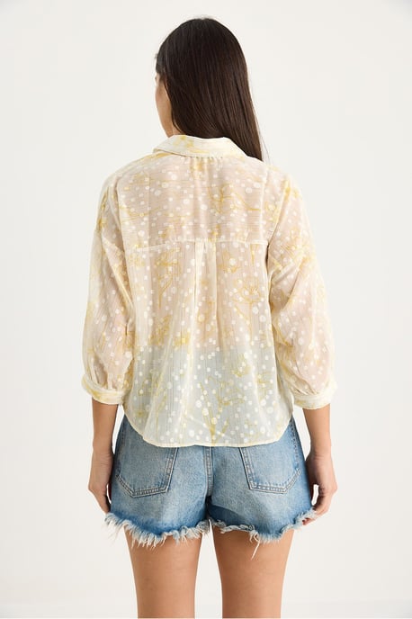 Florales Jacquard Kurzarm Hemd mit Knopfleiste und Tasche - Image 6