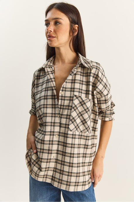 Oversized Langarm-Karohemd mit Tasche - Image 4