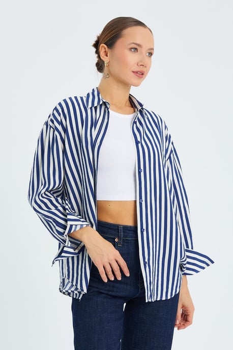 Gestreifte Langarm-Hemdbluse - Image 3