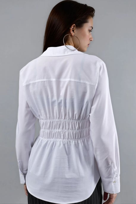 Langarm-Button-Up-Popelinehemd mit Raffung - Image 3