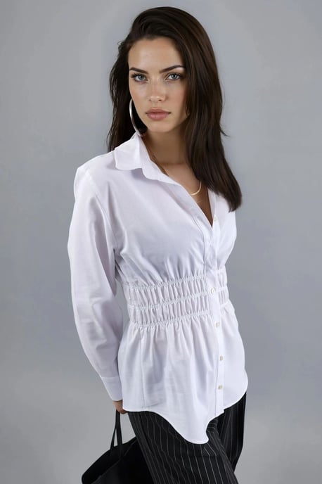 Langarm-Button-Up-Popelinehemd mit Raffung - Image 4