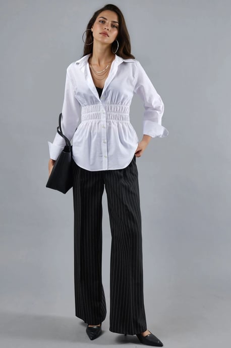 Langarm-Button-Up-Popelinehemd mit Raffung - Image 5