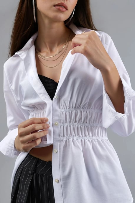 Langarm-Button-Up-Popelinehemd mit Raffung - Image 6
