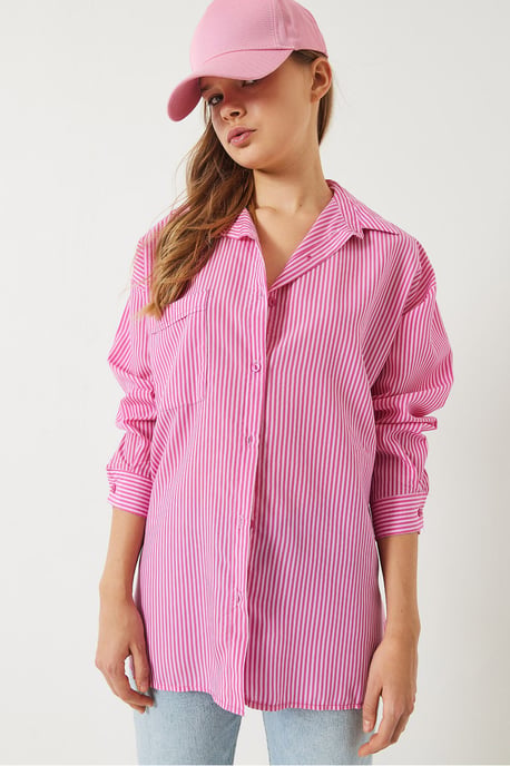 Gestreiftes Button-Up-Overshirt mit Schlitz - Image 2