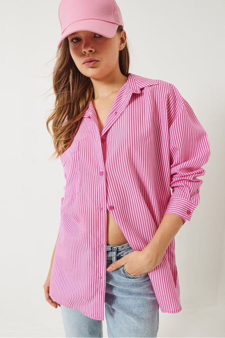 Gestreiftes Button-Up-Overshirt mit Schlitz - Image 3