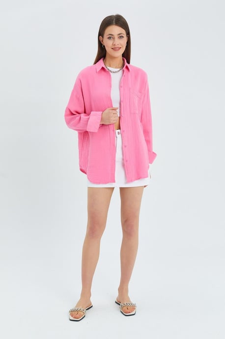 Übergrößiges Leinenmischung Button-Up Hemd mit Tasche - Image 2