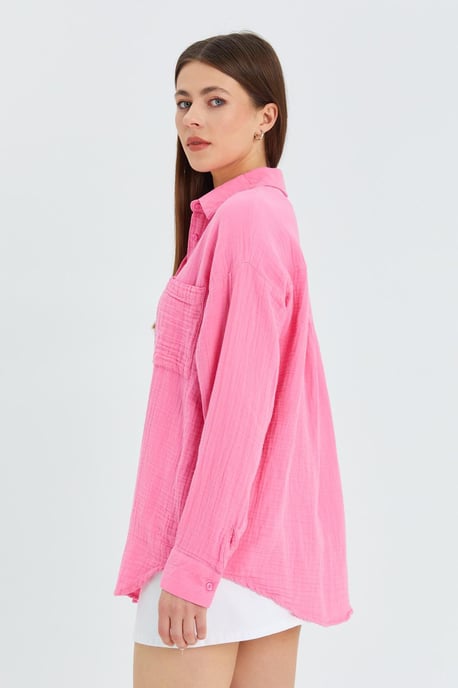 Übergrößiges Leinenmischung Button-Up Hemd mit Tasche - Image 4