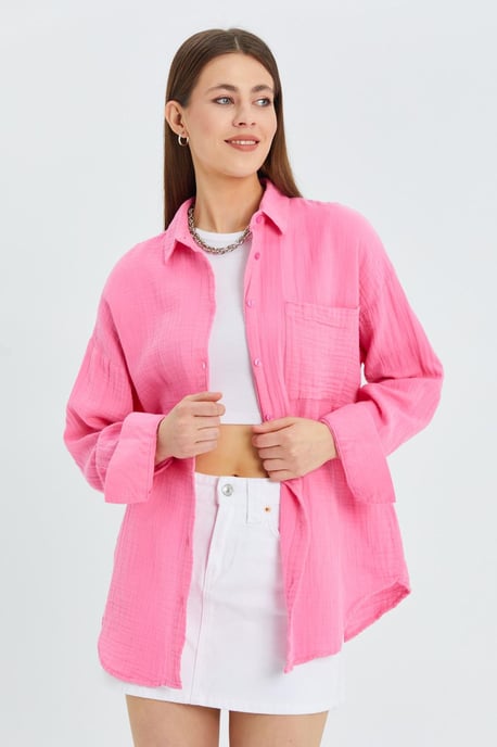 Übergrößiges Leinenmischung Button-Up Hemd mit Tasche - Image 5