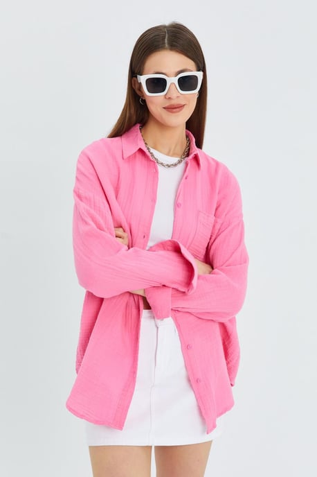 Übergrößiges Leinenmischung Button-Up Hemd mit Tasche - Image 6