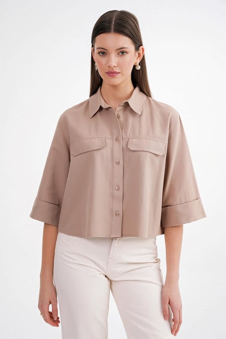 Kurzärmeliges Crop-Popeline-Shirt - Image 3