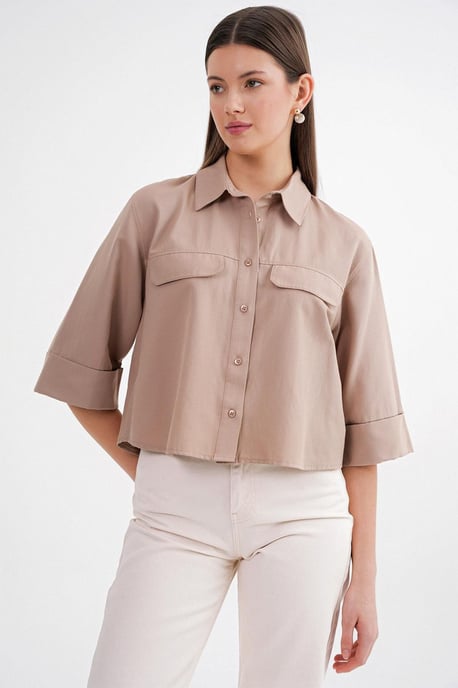 Kurzärmeliges Crop-Popeline-Shirt - Image 4