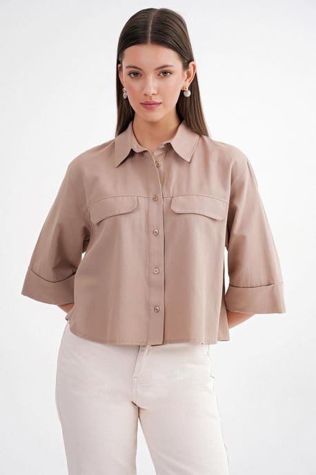 Kurzärmeliges Crop-Popeline-Shirt - Image 5