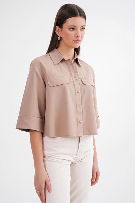 Kurzärmeliges Crop-Popeline-Shirt - Image 6