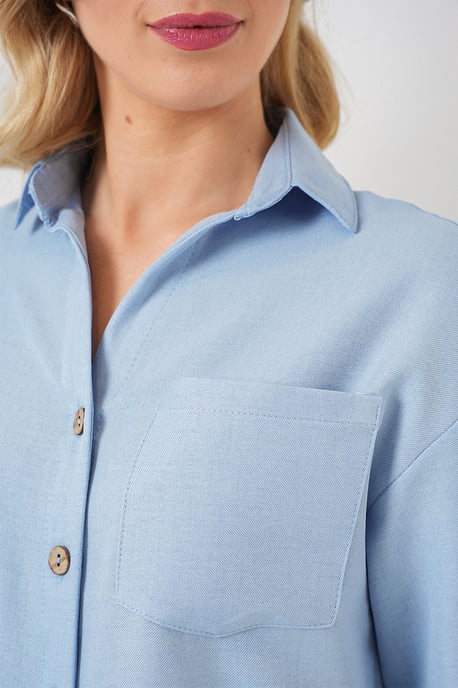 Leinenmix Kurzarm Button-Up Cropped Hemd - Image 5