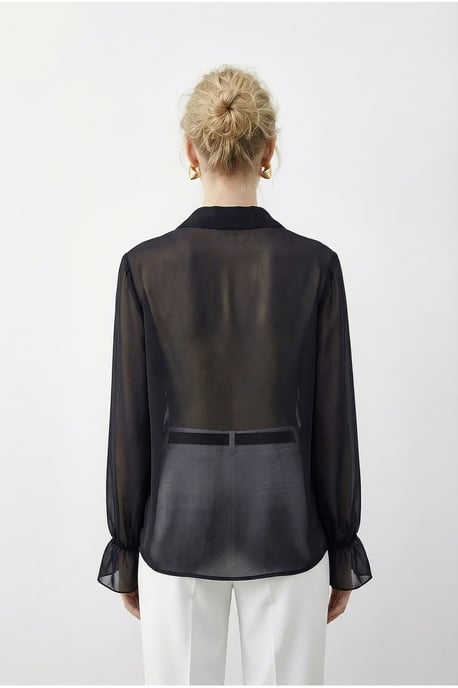 Rüschen-Mandarin-Kragen Langarm-Chiffonbluse - Image 4