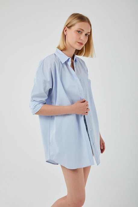 Übergroßes Langarm-Button-Up-Popeline-Shirt - Image 2