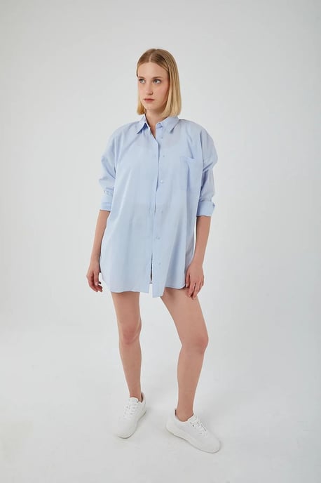 Übergroßes Langarm-Button-Up-Popeline-Shirt - Image 3