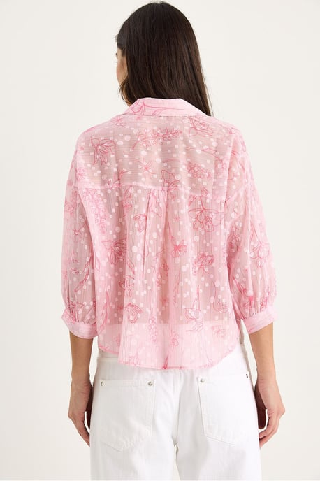 Blumen-Jacquard Kurzarm Hemd mit Knopfleiste und Tasche - Image 6