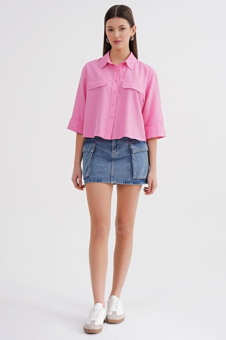 Kurzärmeliges Crop-Popeline-Shirt - Image 2