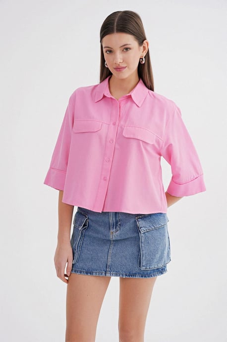 Kurzärmeliges Crop-Popeline-Shirt - Image 3
