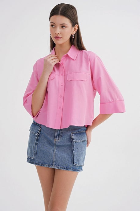 Kurzärmeliges Crop-Popeline-Shirt - Image 4