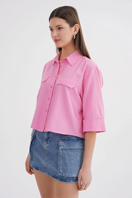 Kurzärmeliges Crop-Popeline-Shirt - Image 5