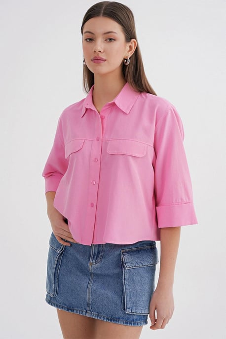 Kurzärmeliges Crop-Popeline-Shirt - Image 6
