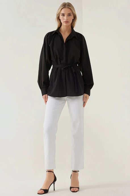 Leinen-Polyester Langarmhemd mit Gürtel - Image 3