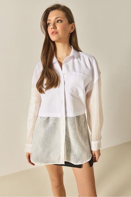 Übergroßes Langarm-Organza-Shirt mit Knopfverschluss - Image 2