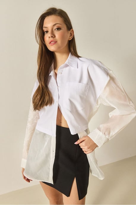 Übergroßes Langarm-Organza-Shirt mit Knopfverschluss - Image 3