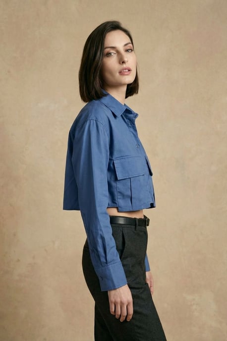 Geschnittenes Button-Up-Hemd mit Tasche - Image 3
