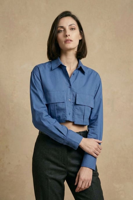 Geschnittenes Button-Up-Hemd mit Tasche - Image 5