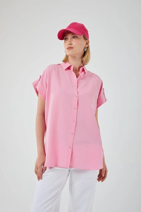 Übergroße Kurzarm-Popeline-Hemdbluse - Image 2