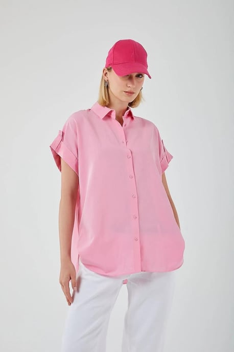 Übergroße Kurzarm-Popeline-Hemdbluse - Image 3