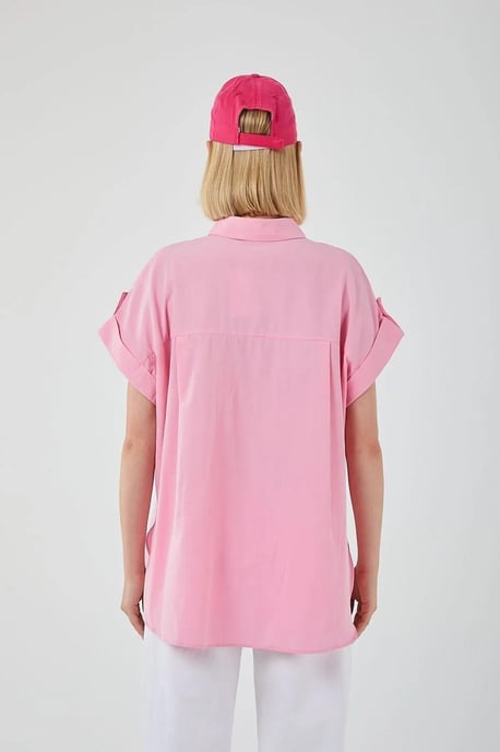 Übergroße Kurzarm-Popeline-Hemdbluse - Image 4