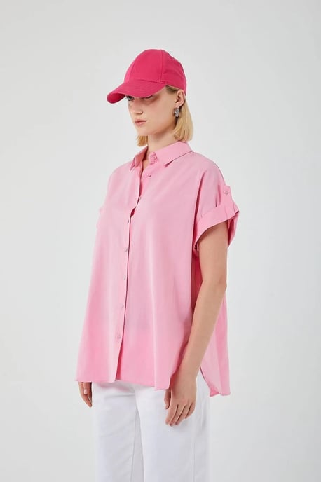 Übergroße Kurzarm-Popeline-Hemdbluse - Image 5