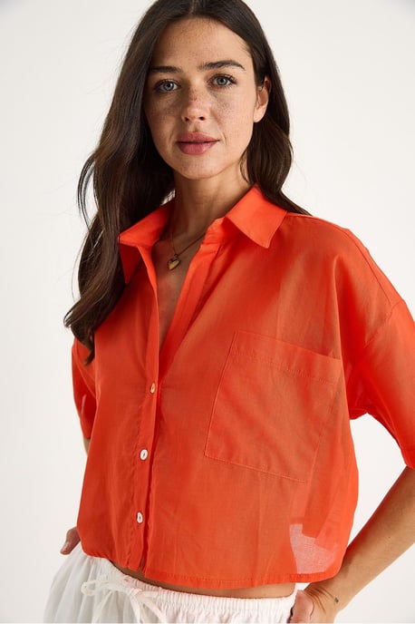 Geknöpftes Taschen-Crop-Shirt mit Hemdkragen - Image 1