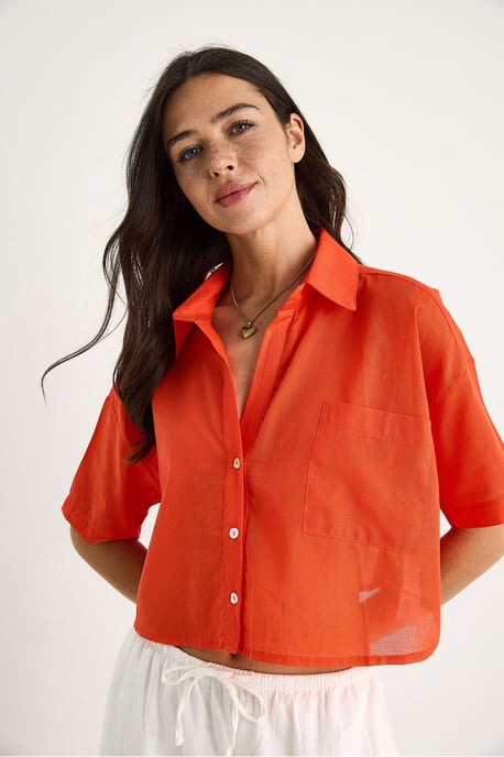 Geknöpftes Taschen-Crop-Shirt mit Hemdkragen - Image 2