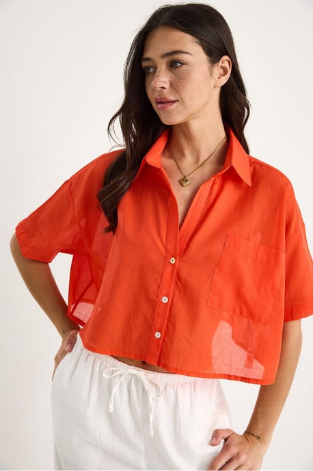 Geknöpftes Taschen-Crop-Shirt mit Hemdkragen - Image 3