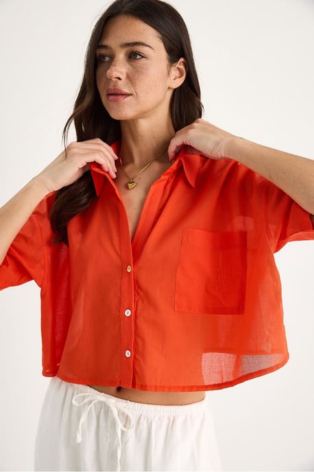 Geknöpftes Taschen-Crop-Shirt mit Hemdkragen - Image 4