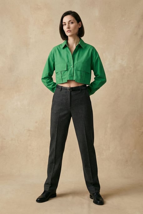 Verschlusslose kurz geschnittene Hemdbluse mit Tasche - Image 2