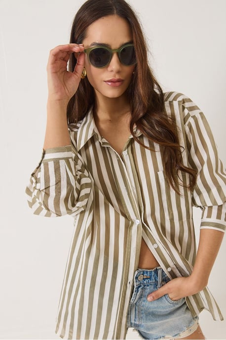 Oversized Gestreiftes Popeline-Shirt mit Taschen-Details - Image 2