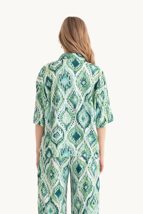 Satin Entspanntes Kurzarm Boho Hemd - Image 2