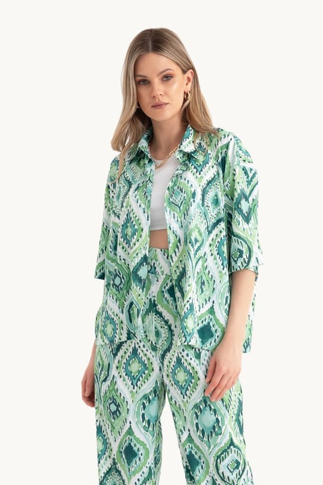 Satin Entspanntes Kurzarm Boho Hemd - Image 3