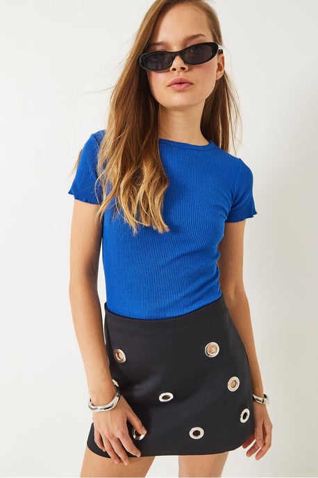 Rippstrick Crewneck Cropped T-Shirt mit Lollo-Rand-Detail - Image 2