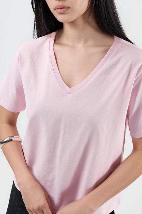 V-Ausschnitt Unifarben Strick-T-Shirt - Image 5