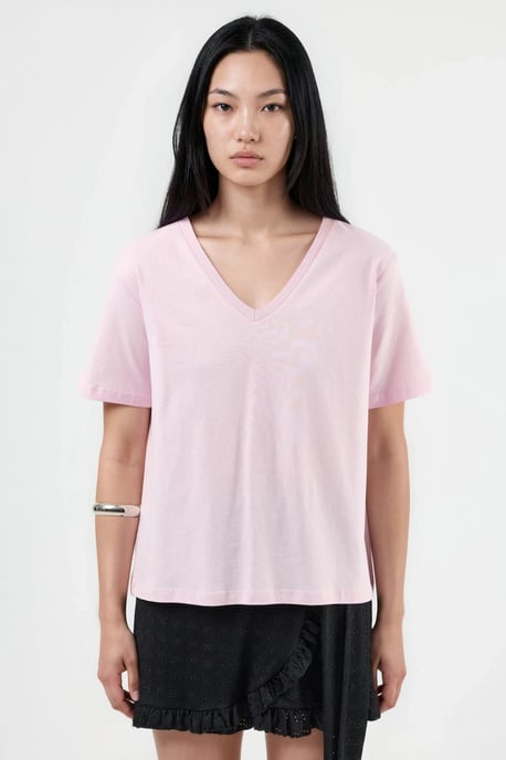 V-Ausschnitt Unifarben Strick-T-Shirt - Image 6