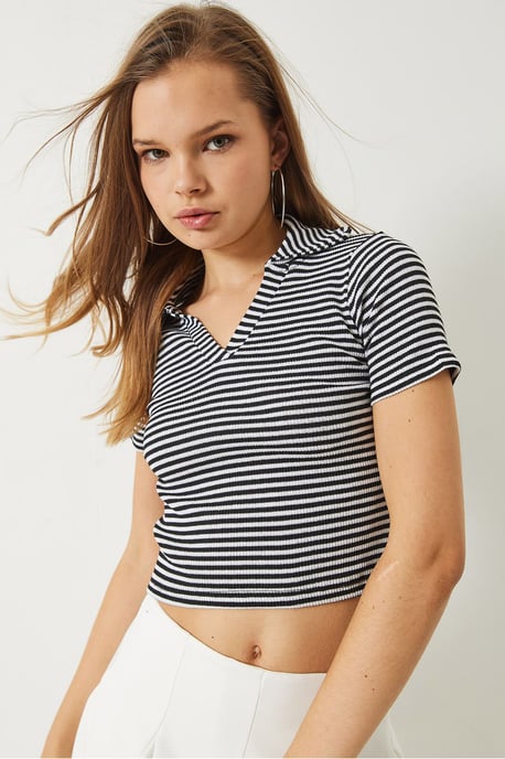 Gestreiftes Slim Fit Crop T-Shirt - Image 4