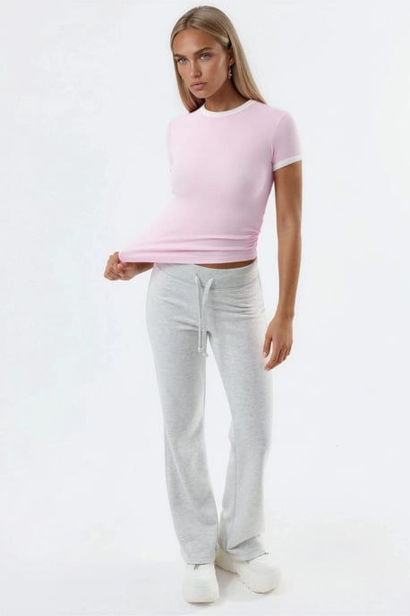 Rippstrick Rundhals Kurzarm T-Shirt - Image 3